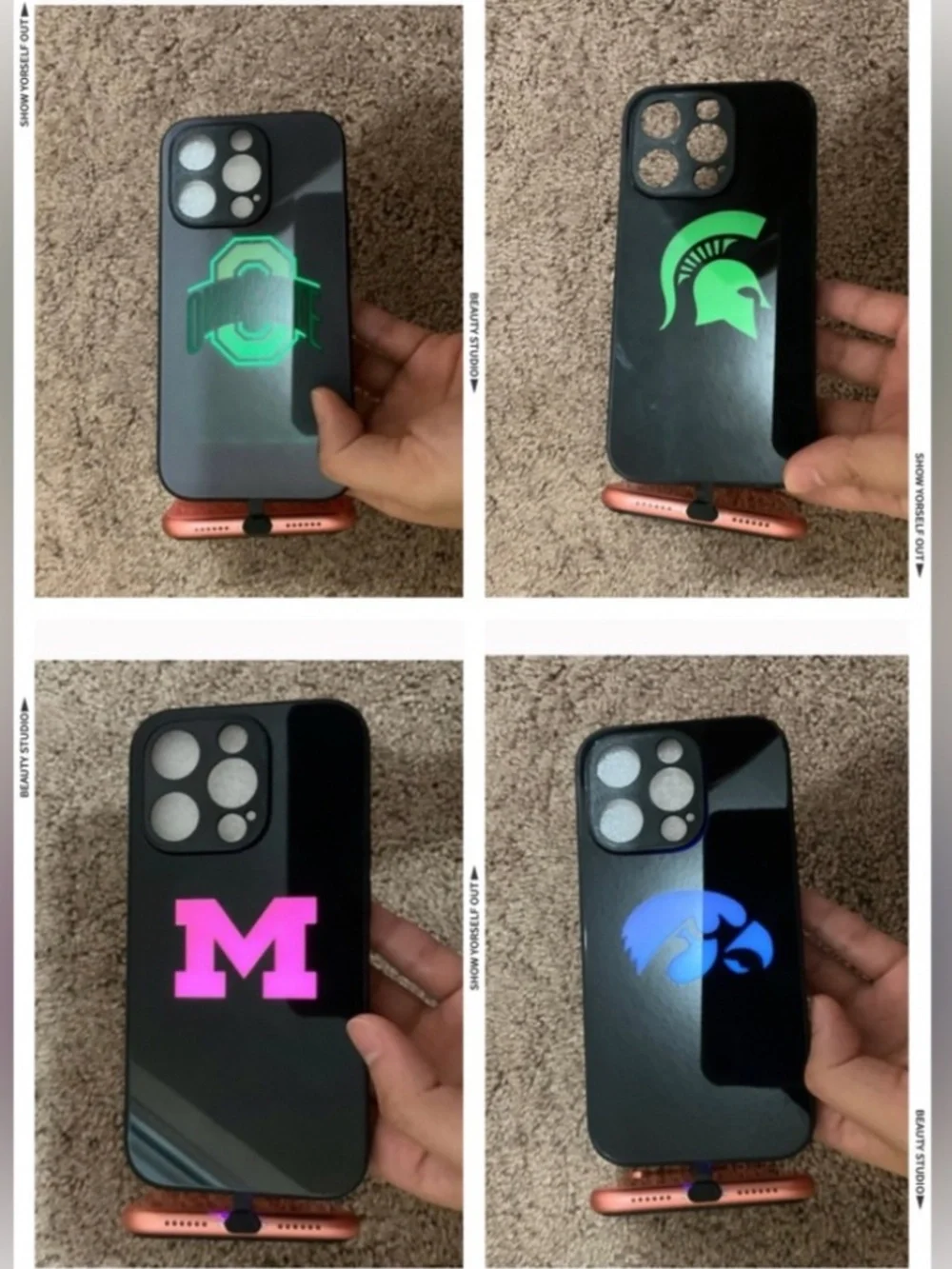 4 items.iPhone 14pro LED light up case, Call Flash Phone Case